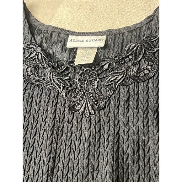 VTG Alice Stuart Small Black Top Pull Over Textured Weaved Floral Lace - Picture 11 of 13